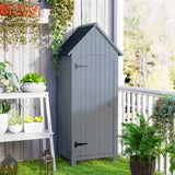 Outsunny Wooden Garden Storage Shed with 3 Shelves, Tilt Roof and Lockable Door – Outdoor Tool Cabinet, Grey
