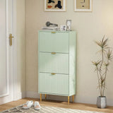 HOMCOM Slim 3-Drawer Shoe Cabinet with Gold Accents, 122.5 x 60 x 24cm, Light Green