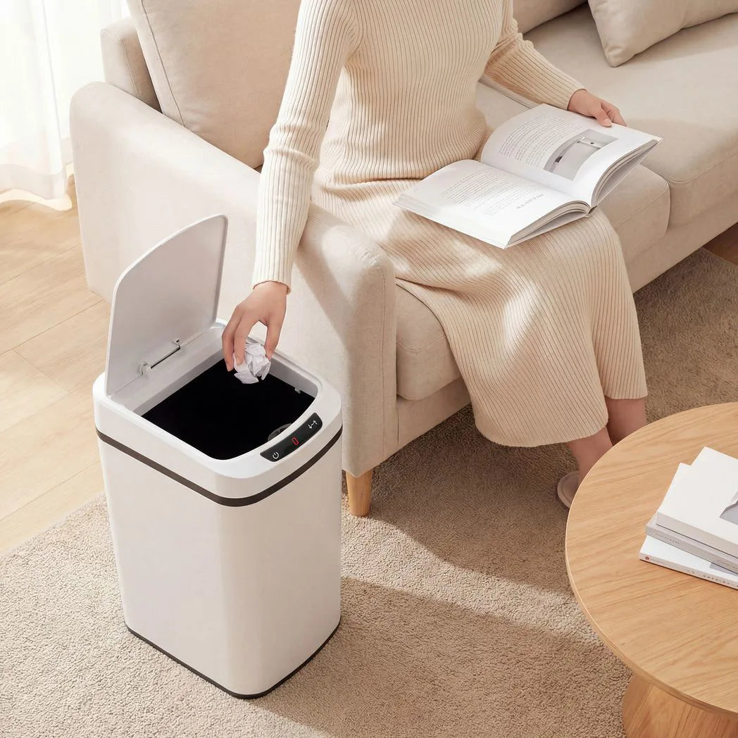 HOMCOM 12L Automatic Sensor Bin – Touchless Kitchen Bin with Fingerprint-Resistant Stainless Steel, White