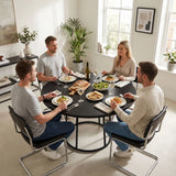 HOMCOM 120 cm Round Dining Table with Conical Metal Base – Space-Saving Kitchen Table for 4-6, Black