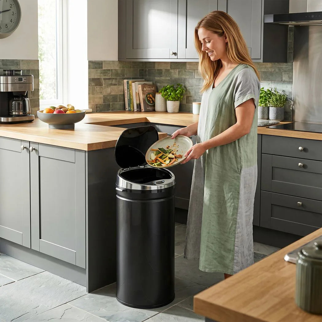 HOMCOM 42L Automatic Motion Sensor Rubbish Bin – Fingerprint-Resistant Stainless Steel Kitchen Bin, Black