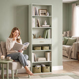 HOMCOM Narrow Tall Bookcase with Drawer and 6 Open Shelves – 182cm Space-Saving Bookshelf, Light Green