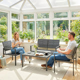 Outsunny 4 Piece HDPE Garden Furniture Set with Loveseat, 2 Armchairs and Coffee Table – Dark Grey
