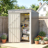 Outsunny 5 x 3ft Lean-To Metal Garden Shed with Lockable Door and Vents – Galvanised Steel, Light Grey