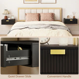 HOMCOM Set of 2 Floating Bedside Tables with Wave Drawer – Wall-Mounted Stackable Nightstands, Black