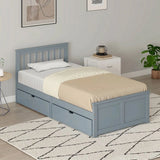 HOMCOM 3ft Single Pine Storage Bed Frame with 2 Wheeled Drawers, Headboard & Slats – Solid Wood, Grey