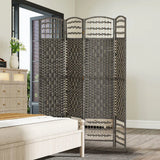 HOMCOM 4 Panel Folding Privacy Screen with Pine Wood Frame – Hand-Woven Room Divider, Dark Grey