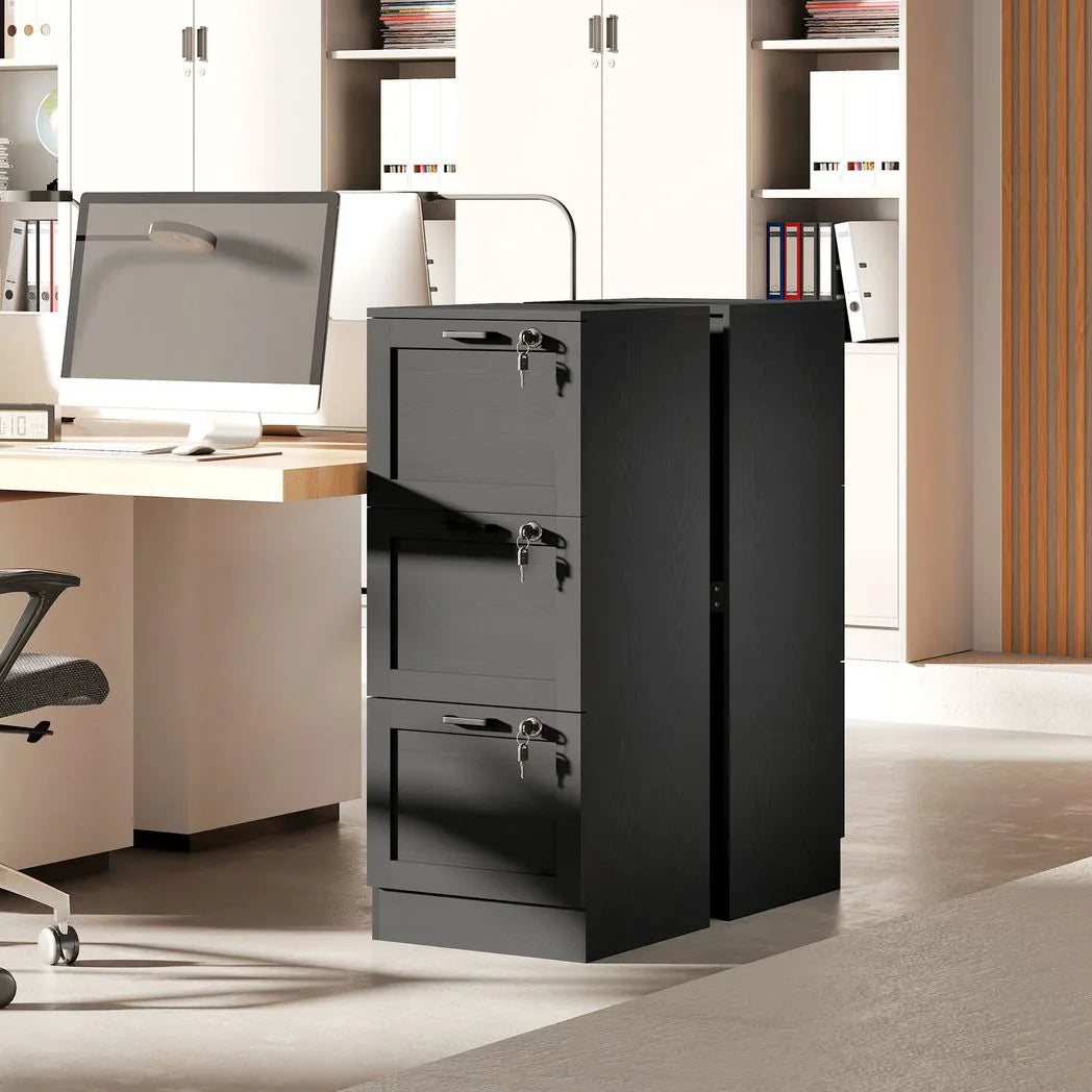 HOMCOM 3-Drawer Filing Cabinet with Lock & Adjustable Hanging Rails – Home Office Storage, Black