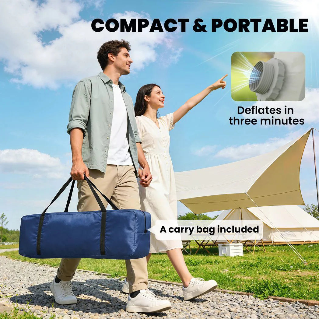 Outsunny Inflatable Camping Tent with Hand Pump – 1–2 Person Blackout Blow Up Air Tent with Carry Bag, Dark Blue