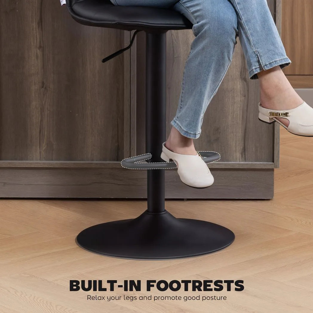 HOMCOM Set of 2 Faux Leather Swivel Bar Stools with Adjustable Height – Kitchen Island Breakfast Stools, Black