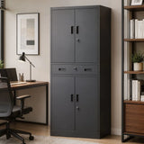 HOMCOM Metal Storage Cabinet with Locking Doors, Drawer & Adjustable Shelves – 180cm Tall Garage Tool Cabinet, Black