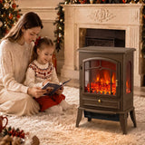 HOMCOM 3-Sided Electric Fireplace Stove, 1000W/2000W Freestanding Heater with 3D Flame Log – Brown