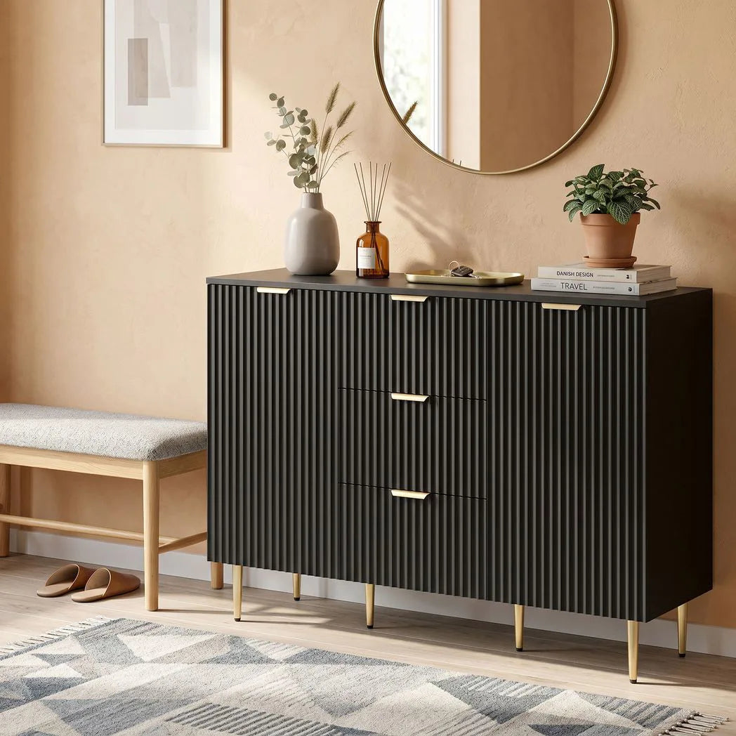 HOMCOM 120cm Sideboard with 2 Doors, 3 Drawers and Adjustable Shelves – Buffet Cabinet and TV Stand, Black