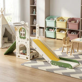 AIYAPLAY Foldable 5 in 1 Toddler Slide with Ladder, Climbing Wall, Basketball Hoop and Storage – Cream