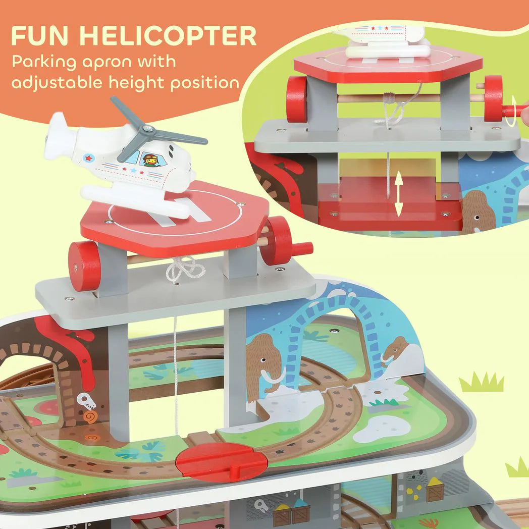 AIYAPLAY 79 Piece Wooden Train Set with Crane, Lift and Helipad – Mine-Themed Kids Train Track Toy
