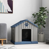 PawHut Waterproof Plastic Dog Kennel for Medium Dogs, Raised Base – Outdoor Garden House, 85 cm, Grey