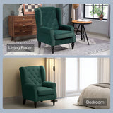 HOMCOM Wingback Accent Chair with Button Tufted Flannel Fabric & Pocket Springs – Retro Armchair, Green
