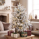 HOMCOM 90cm Pre-Lit Flocked Tabletop Christmas Tree – 70 Warm White LEDs, 488 Tips, Battery Operated