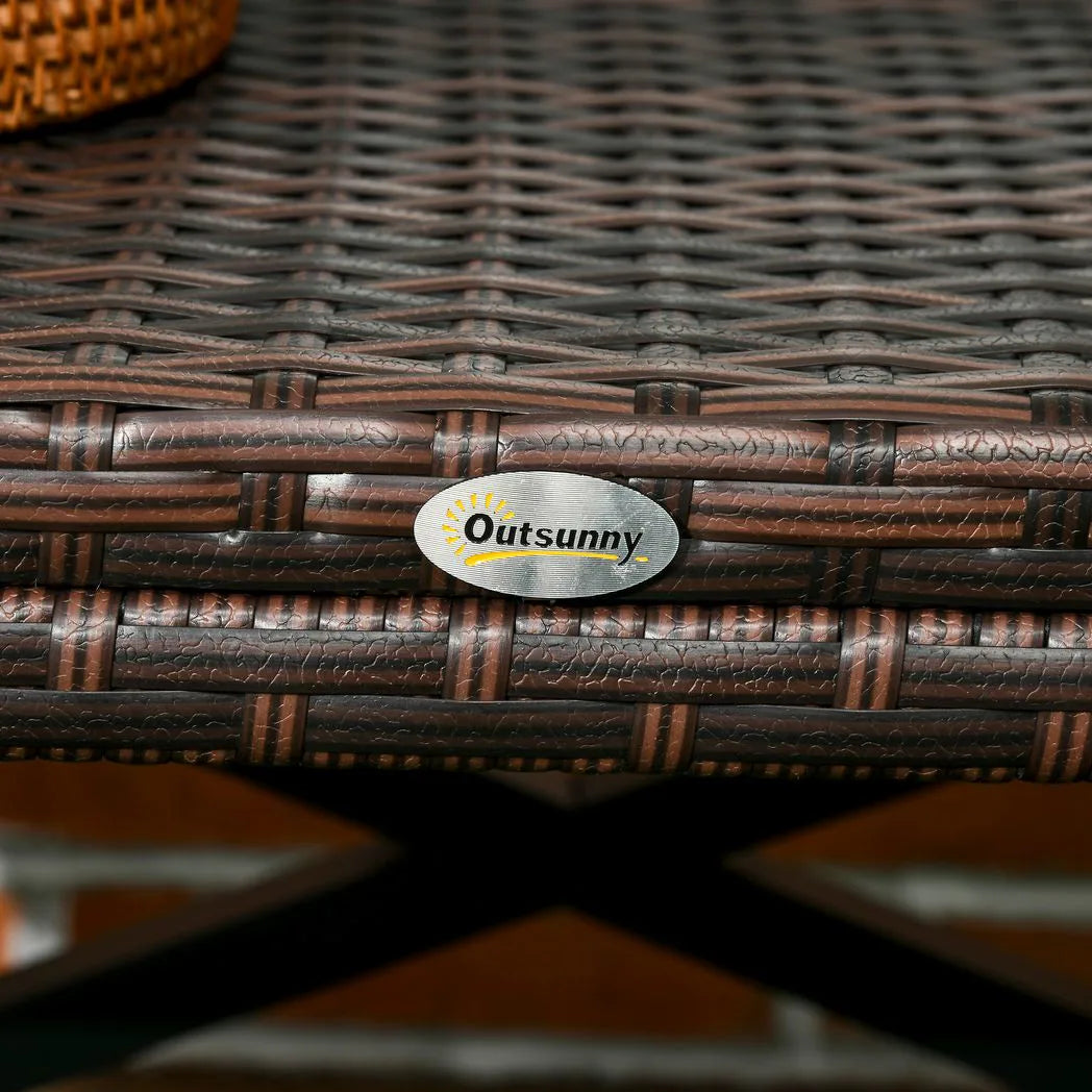Outsunny Outdoor Rattan Coffee Side Table with X-Shape Steel Frame – Patio and Balcony Table, Mixed Brown