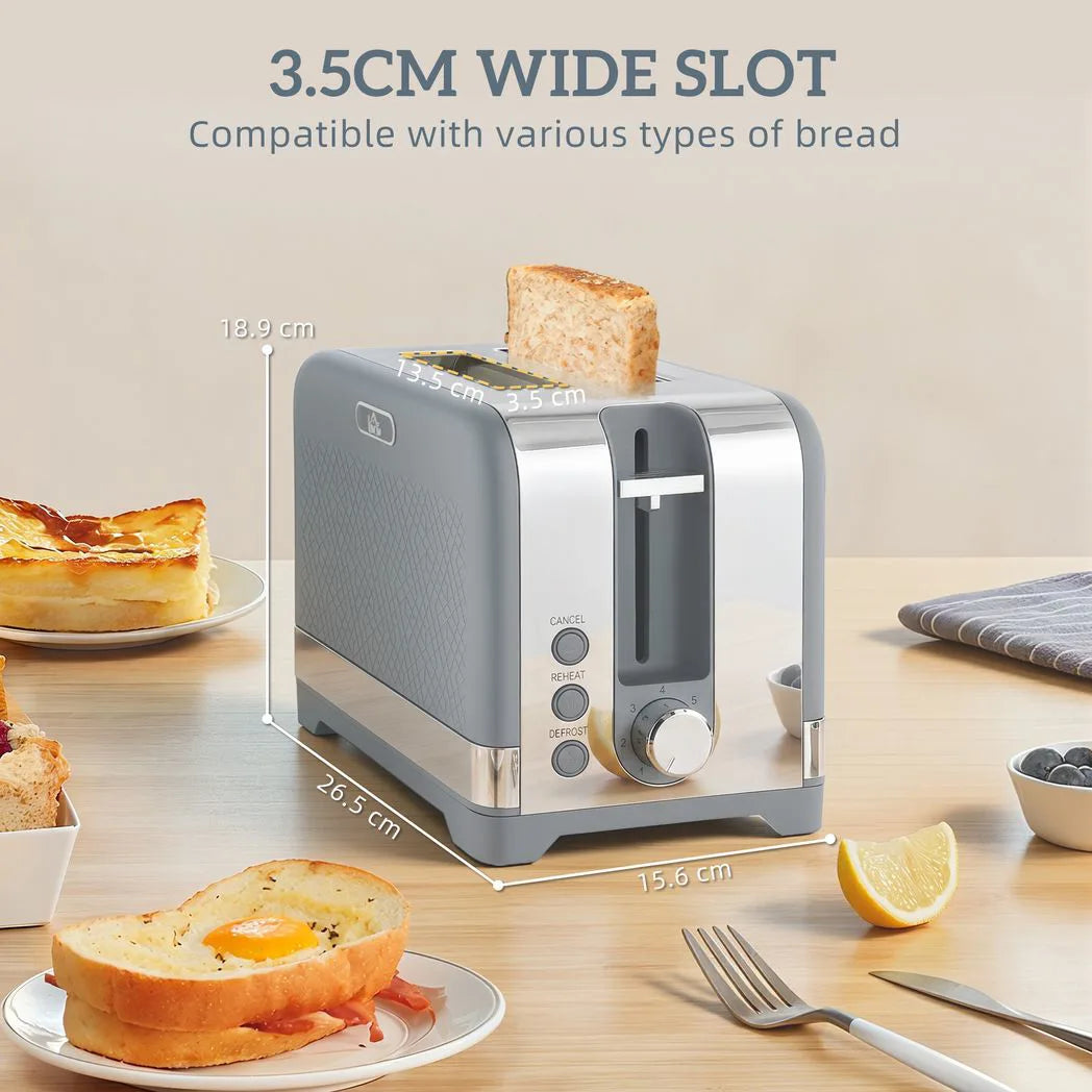 HOMCOM Kettle and Toaster Set with 3000W 1.7L Rapid Boil Kettle and 2-Slice Toaster – Textured Grey