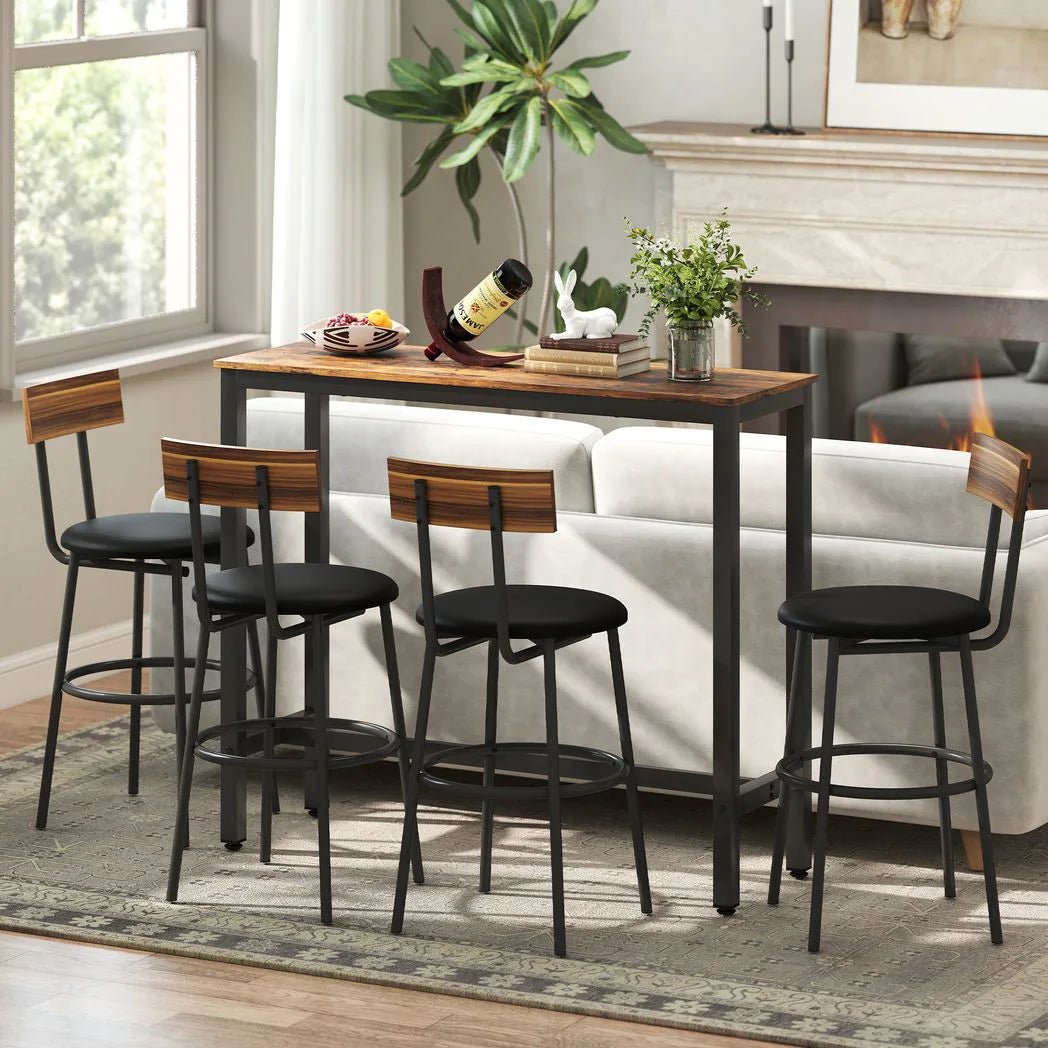 HOMCOM Rectangular Bar Table with Wood-Effect Top and Steel Frame – Pub, Kitchen Breakfast Table, Rustic Brown