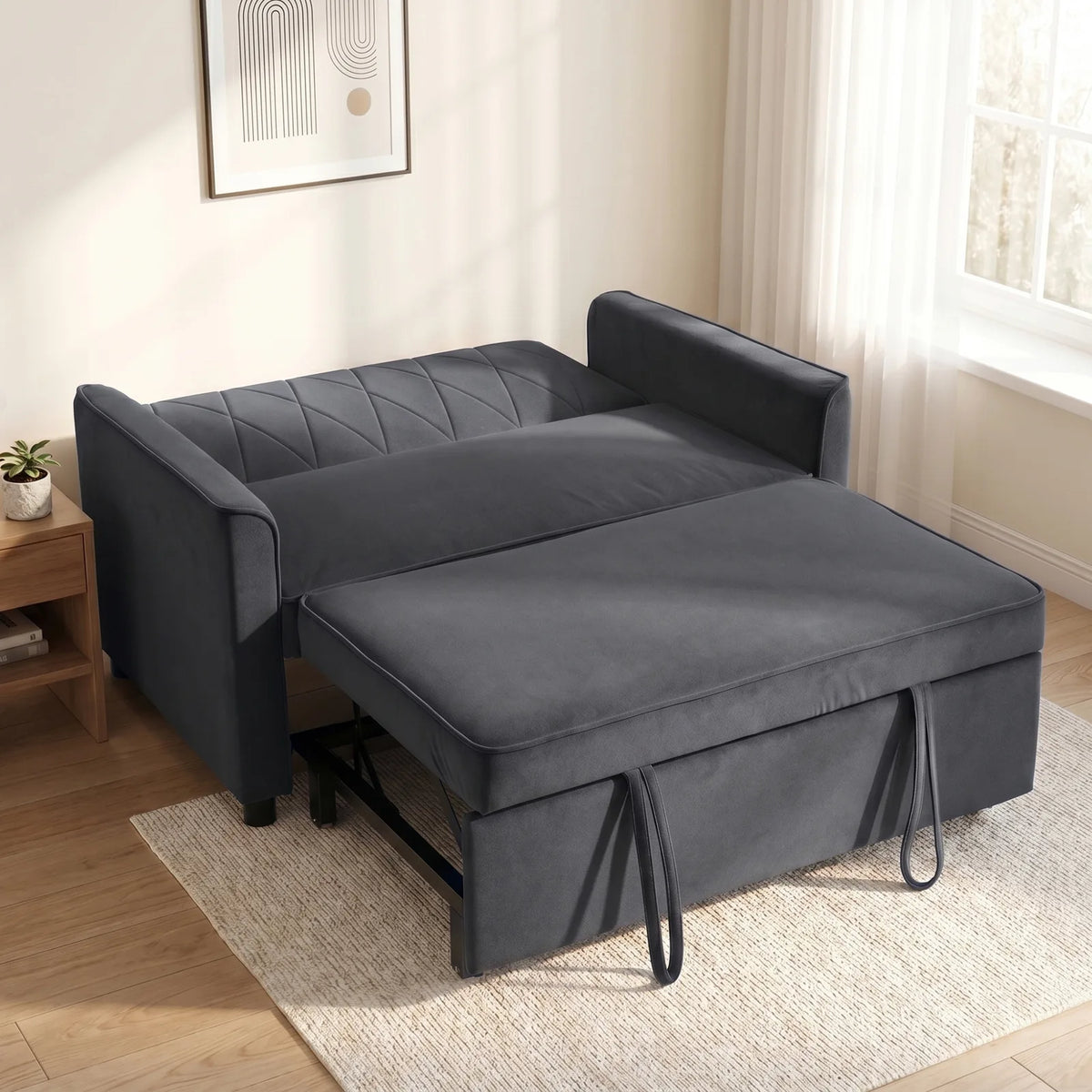 HOMCOM 2 Seater Sofa Bed, 3-in-1 Convertible Pull Out Sleeper with Click-Clack Backrest – Guest Bed, Dark Grey