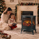 HOMCOM 2000W Electric Fireplace Stove with Realistic LED Flame – Freestanding Log Burner Heater, Black