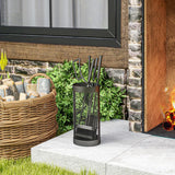 Outsunny 5-Piece Fireplace Tools Set with Mesh Basket – Indoor Outdoor Fireside Accessories, Black