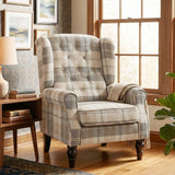 HOMCOM Wingback Accent Chair with Pocket-Spring Cushion and High Back – Linen-Look Armchair, Khaki Plaid