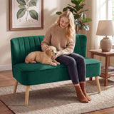HOMCOM 117cm Small 2 Seater Loveseat Sofa with Thick Padded Seat & Rubberwood Legs – Velvet-Feel, Dark Green