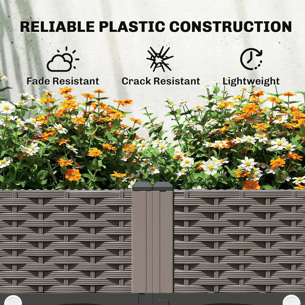Outsunny Mobile Raised Garden Bed with Arch Trellis – Self-Watering 2 x 24L Planter Boxes on Wheels