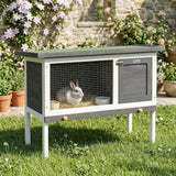 PawHut Wooden Rabbit Hutch with Asphalt Roof & Pull-Out Tray – Elevated Outdoor House for Small Animals