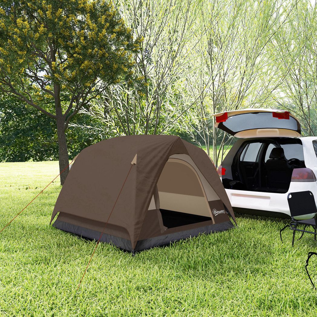Outsunny 2-3 Man Dome Camping Tent with Sewn-in Groundsheet & Mesh Windows – Easy Set Up, 3000mm, Brown