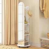 HOMCOM 2-in-1 Full Length Mirror with Storage Shelves, Floor Mirror with 4 Wheels, Coat Rack, Hooks