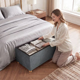 HOMCOM Velvet Upholstered Foldable Storage Ottoman Bench with Wood Legs, 67L – Footrest for Living Room, Grey