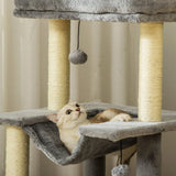 PawHut 90cm Cat Tree with Sisal Posts, Condo, Hammock & 2 Hanging Toys – Indoor Cat Tower, Grey