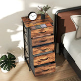 HOMCOM Chest of 5 Fabric Drawers with Steel Frame, Pockets & Hooks – Bedroom Storage, Rustic Brown