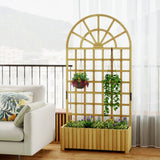 Outsunny Wooden Raised Planter with Curved Trellis & Drainage Holes – Garden Bed for Climbing Plants, Fir Wood