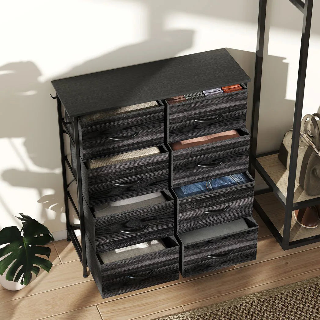 HOMCOM Eight Fabric Drawer Chest with Steel Frame, Pockets and Anti-Tipping Kit – Bedroom Storage, Black