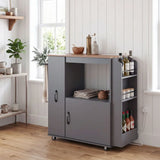 HOMCOM Kitchen Trolley with Power Outlets, Pull-Out Drawer and Cabinet – Rolling Island Cart on Wheels, Grey
