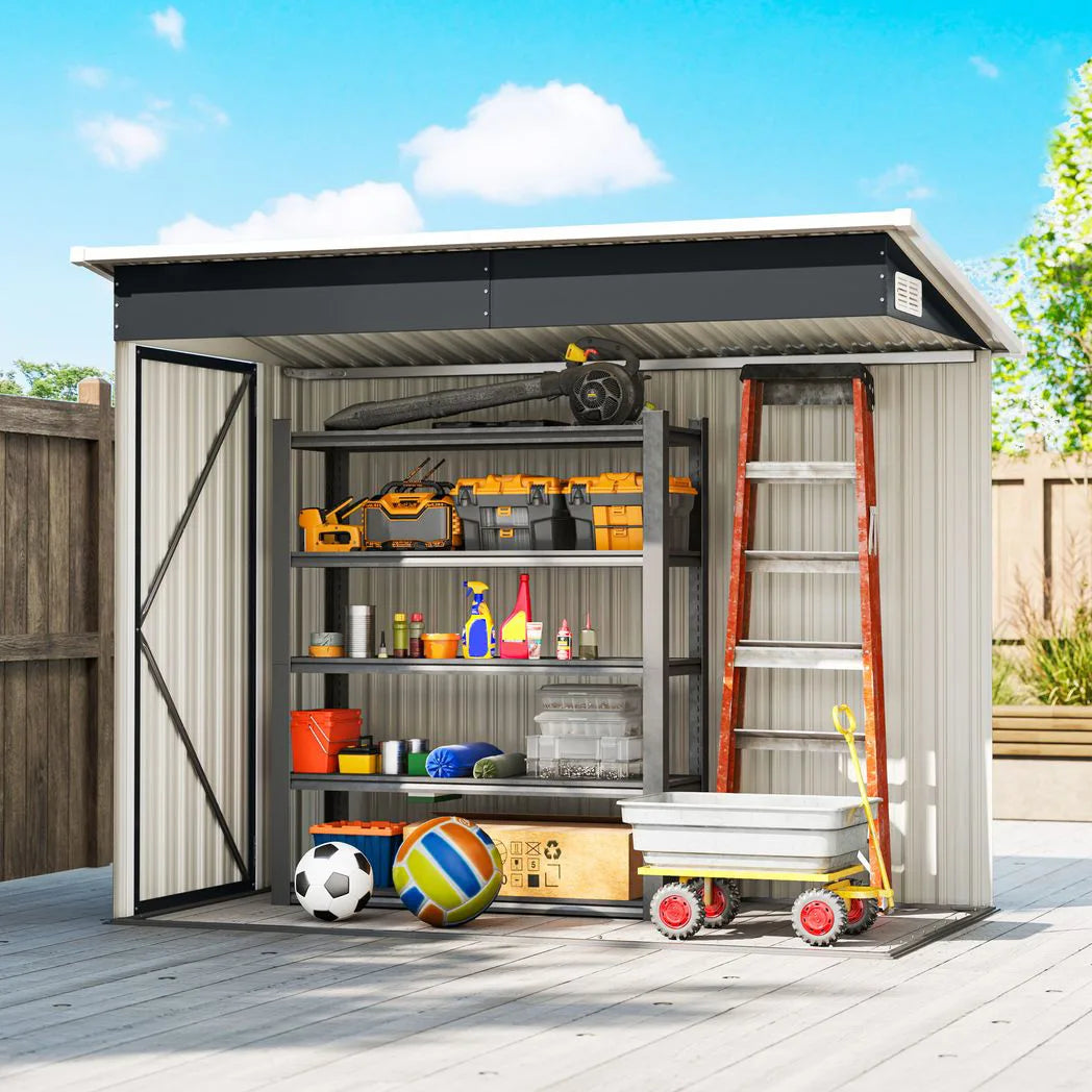 Outsunny 7.5 x 4.3ft Galvanised Metal Garden Shed with 3 Lockable Doors and Vents, Dark Grey