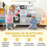 AIYAPLAY Kids Play Kitchen with Sounds, Ice and Coffee Maker, Microwave and Utensils – Role Play, Ages 3-6