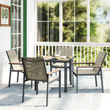 Outsunny 5 Piece Garden Dining Set with Tempered Glass Table and 4 Armchairs, Khaki