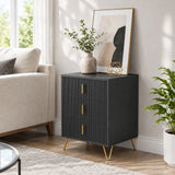 HOMCOM Modern Fluted 3 Drawer Dresser with Metal Legs and Gold-Colour Handles – Bedroom & Hallway Chest of Drawers, Black
