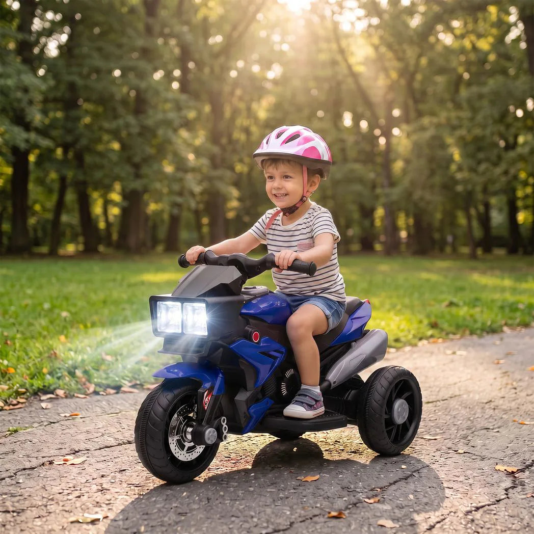 AIYAPLAY Kids Electric Ride-On Motorbike with 3 Wheels, Horn & Headlights – Toddler Battery Motorcycle, Blue
