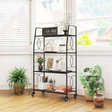 Outsunny 4-Tier Metal Plant Stand with Lockable Wheels, Heavy Duty Ladder Shelf Display Rack