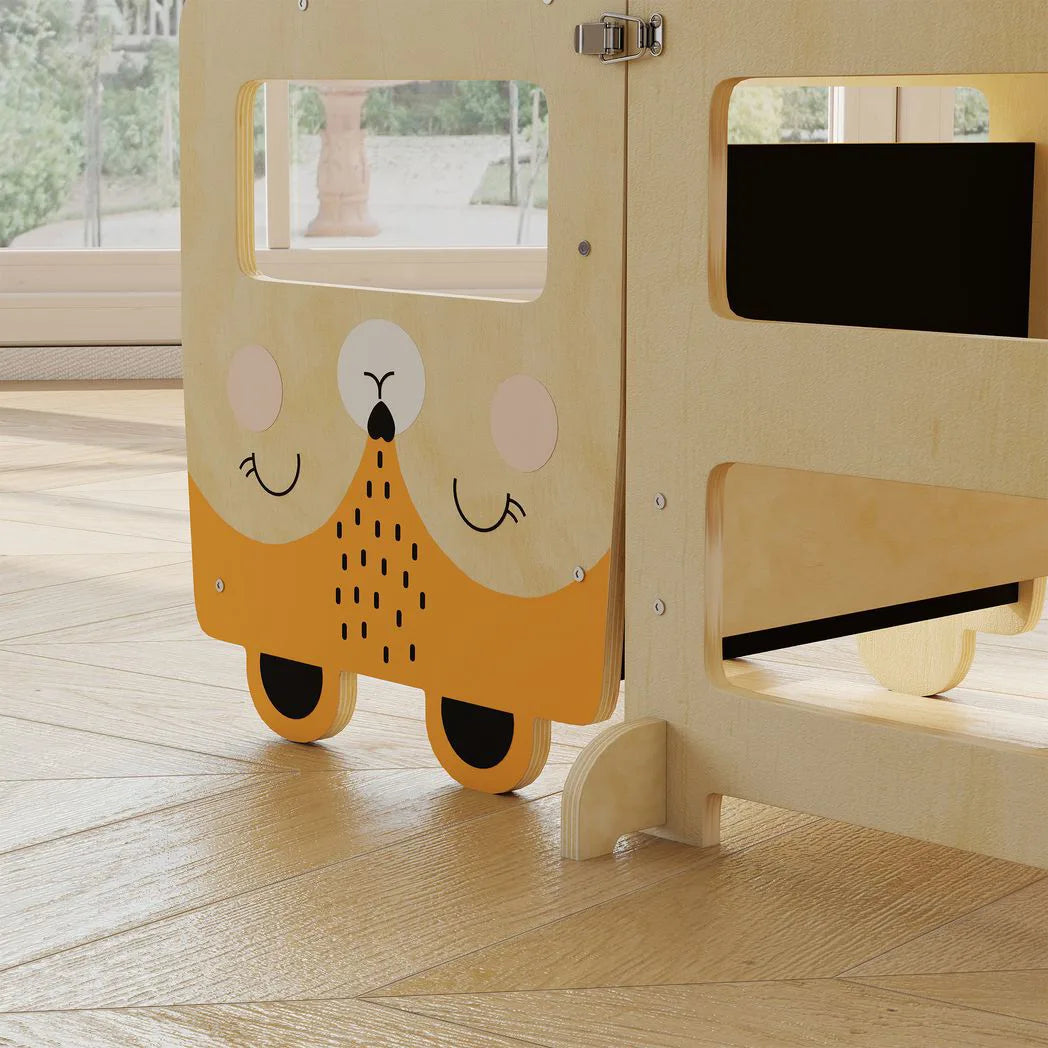 AIYAPLAY 3-in-1 Toddler Step Stool with Chalkboard – Fox-Shaped Standing Tower for Kitchen Counter, Natural