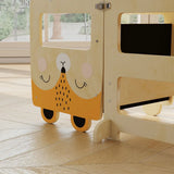 AIYAPLAY 3-in-1 Toddler Step Stool with Chalkboard – Fox-Shaped Standing Tower for Kitchen Counter, Natural