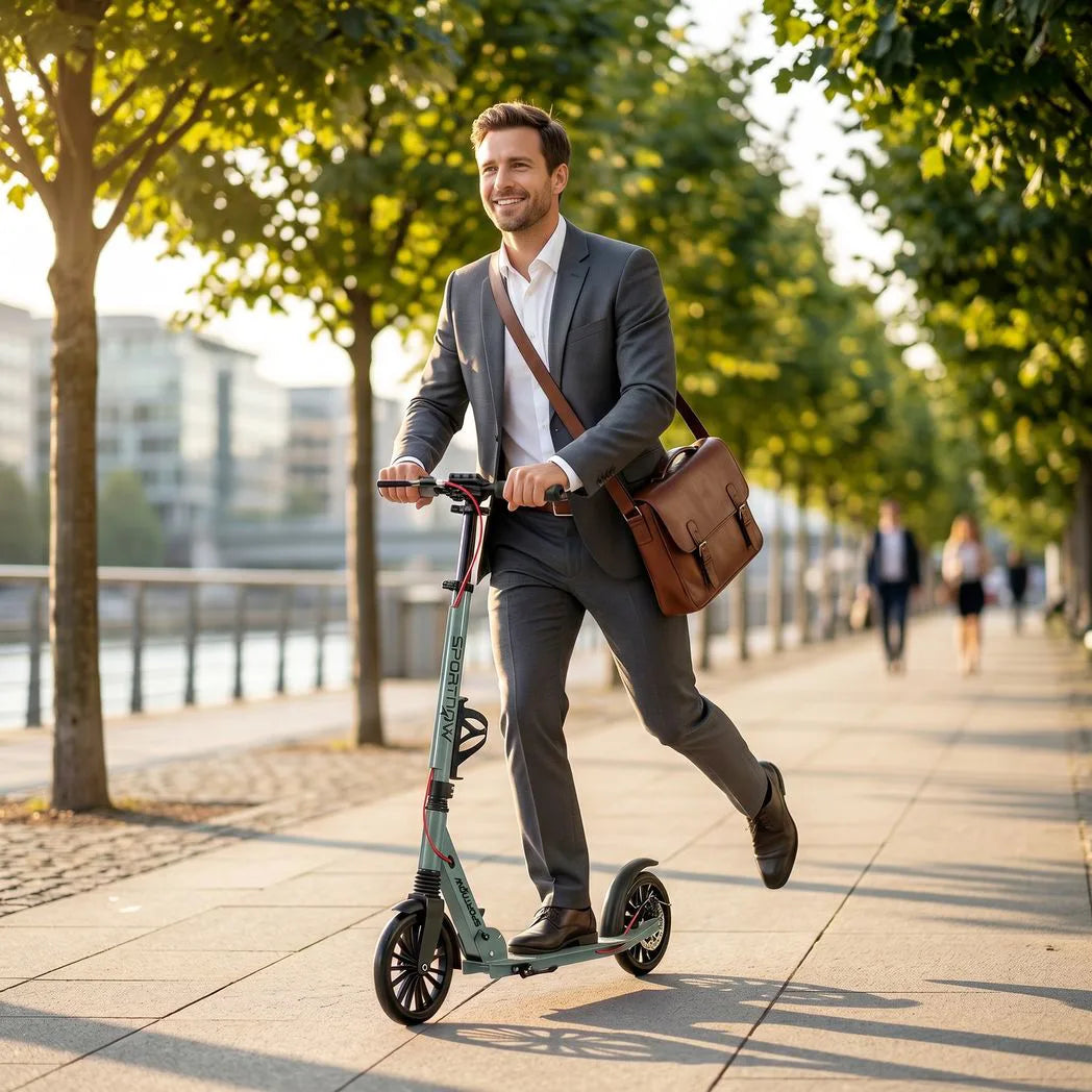 SPORTNOW Foldable Adult Kick Scooter with Adjustable Handlebar & 200mm Big Wheels – One-Click Folding, Silver