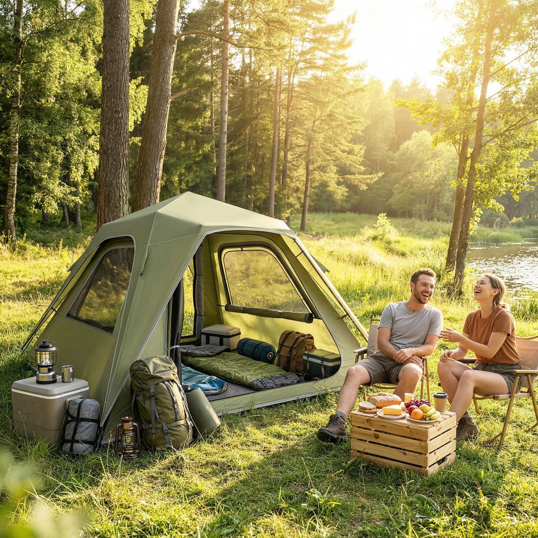 Outsunny 2-3 Person Pop Up Tent with 3000mm Waterproof Rating, UPF50 & Mesh Windows – Instant Camping Tent, Green